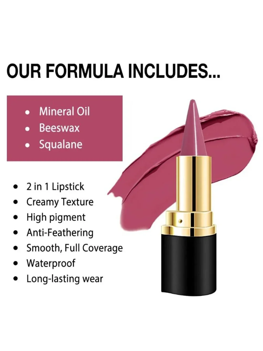 Women 1Pcs-C08 Dark Pink Shimmery Metallic Cone-Tip Glitter Lipstick Lip Liner